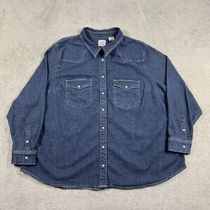 Levis Pearl Snap Shirt Mens 4XL Blue Demin Western Cowboy Pocket Long Sleeve